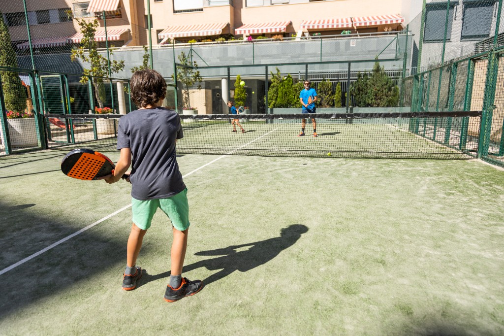 Junior padel lesson on the green courts at Lefkada Padel Club, Lefkada Town, Greece